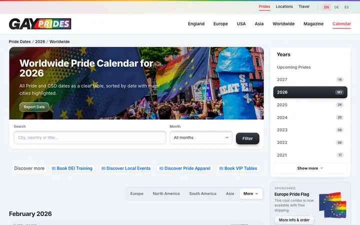 全球 Pride 日历 网站截图